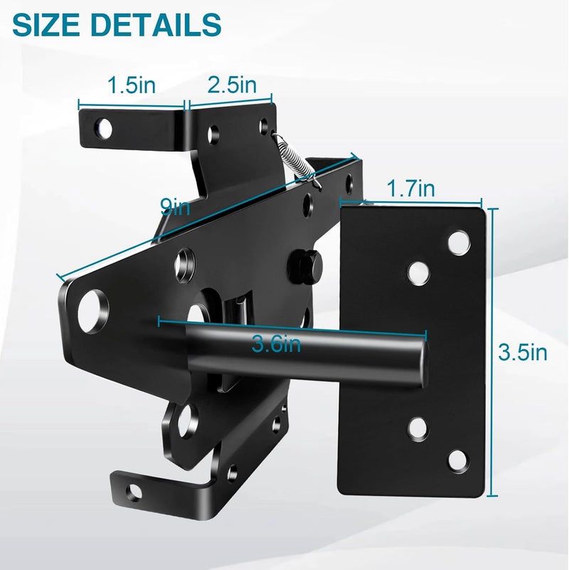 CMOOD Self Locking Gate Latch and Gate Hinges Set Heavy Duty Hardware Hinges for Vinyl and Wood Fence with Installation Screws and Swing Adjuster Tool Heavy Duty 1 Gate Latch 2 Gate Hinge - Image 2